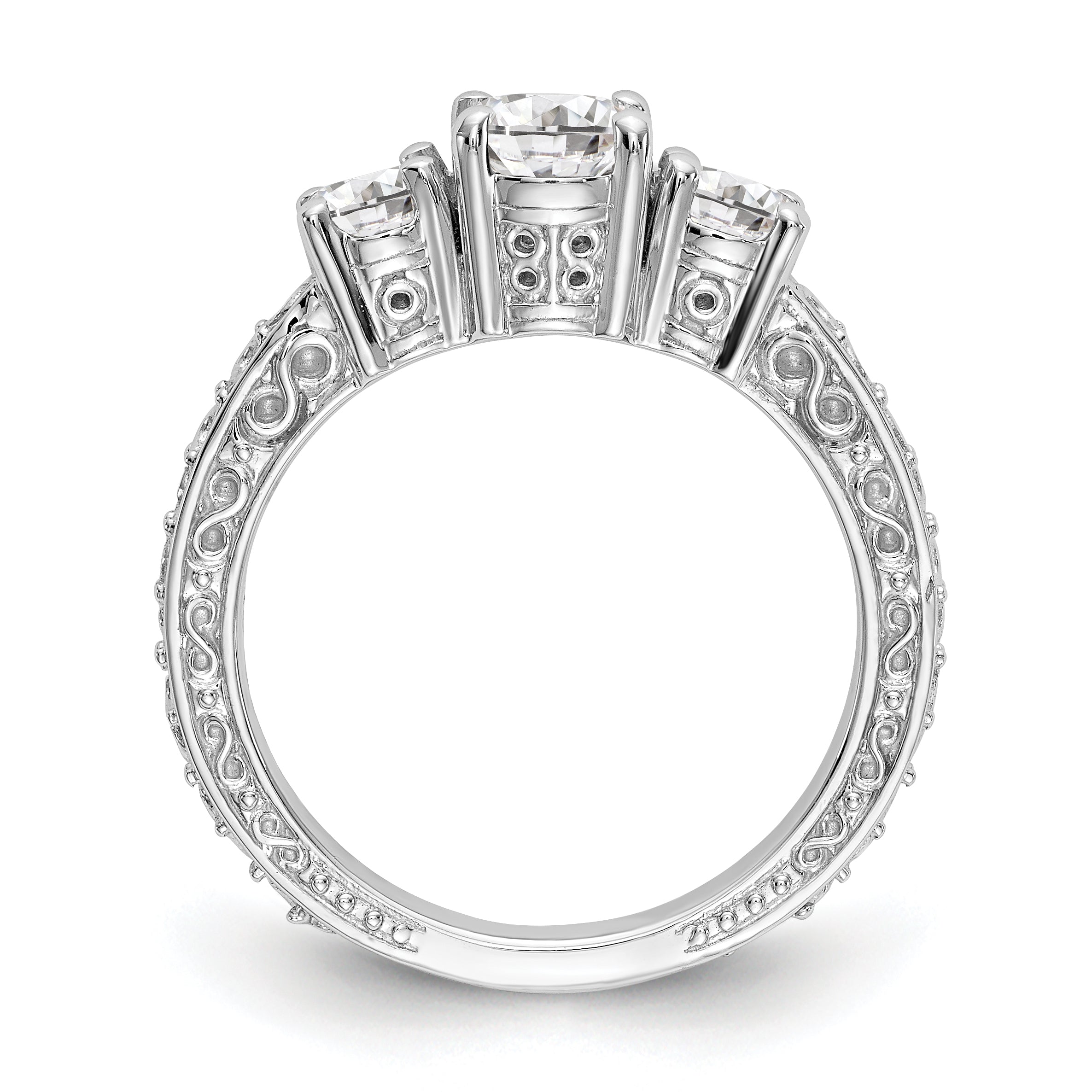 14K Weißgold Verlobungsring mit 3 simulierten Diamanten
