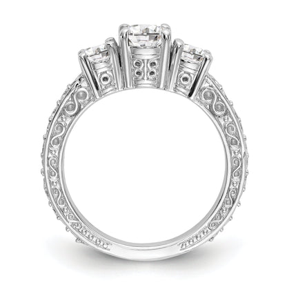 14K Weißgold Verlobungsring mit 3 simulierten Diamanten