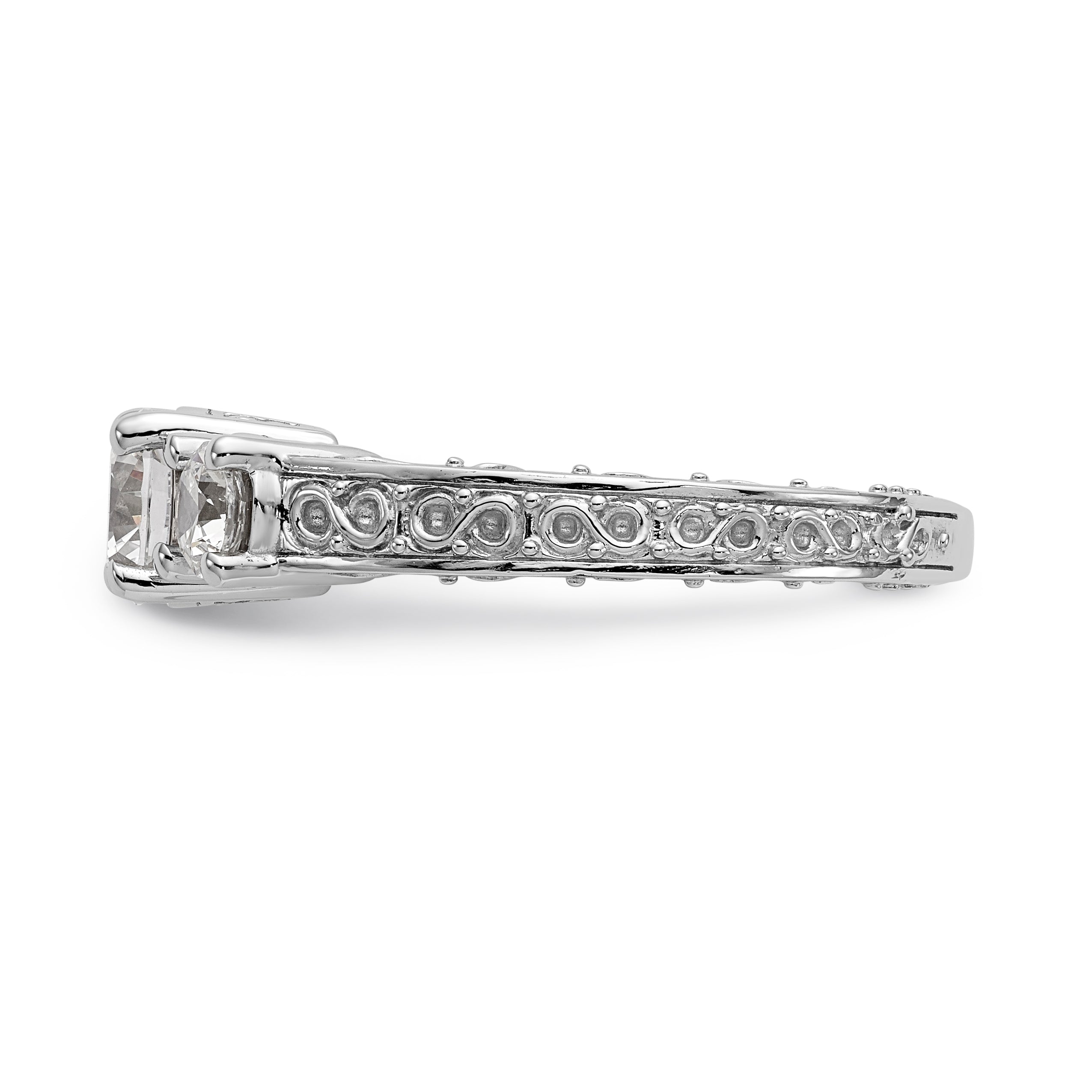 14K Weißgold Verlobungsring mit 3 simulierten Diamanten