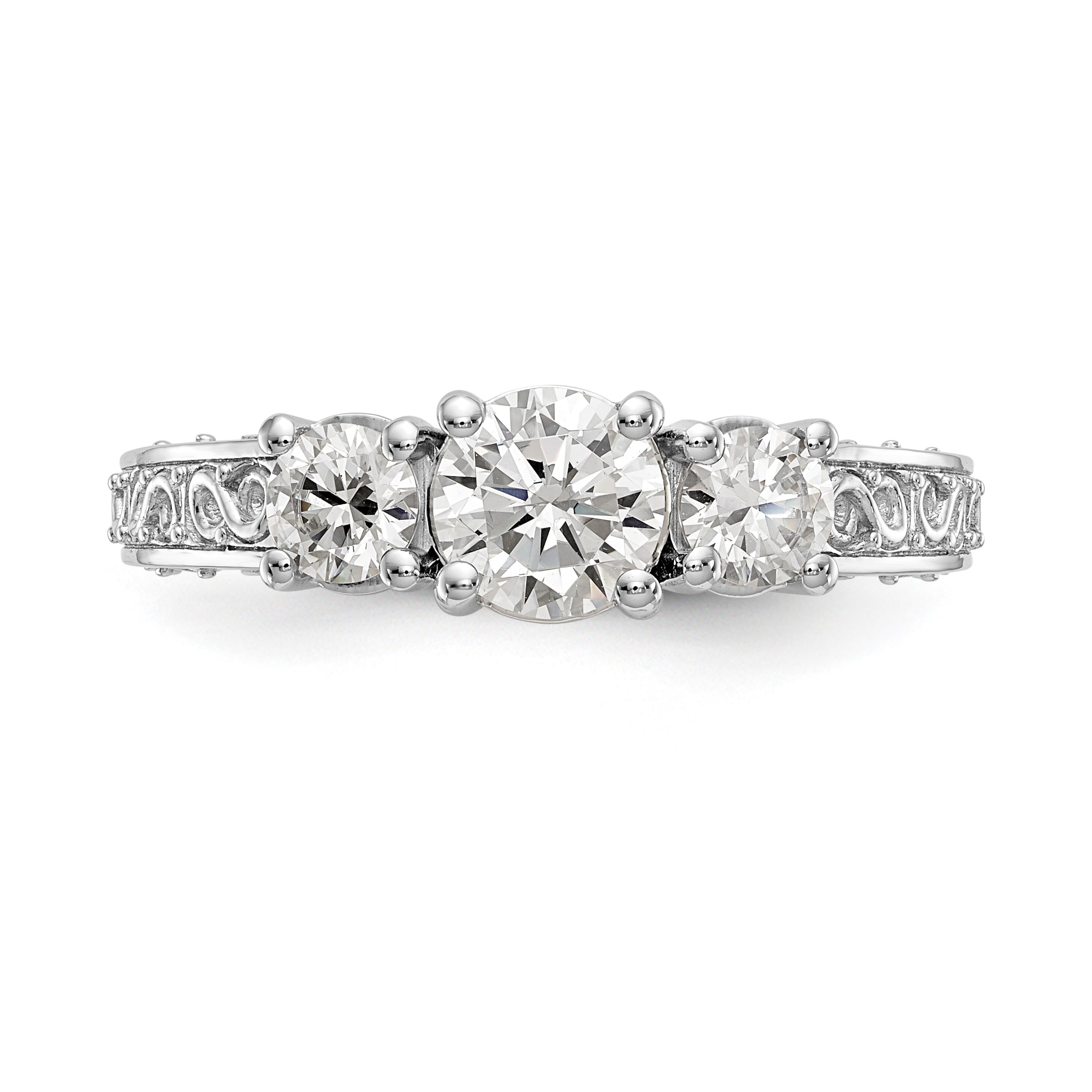 14K Weißgold Verlobungsring mit 3 simulierten Diamanten