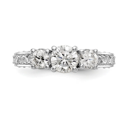14K Weißgold Verlobungsring mit 3 simulierten Diamanten