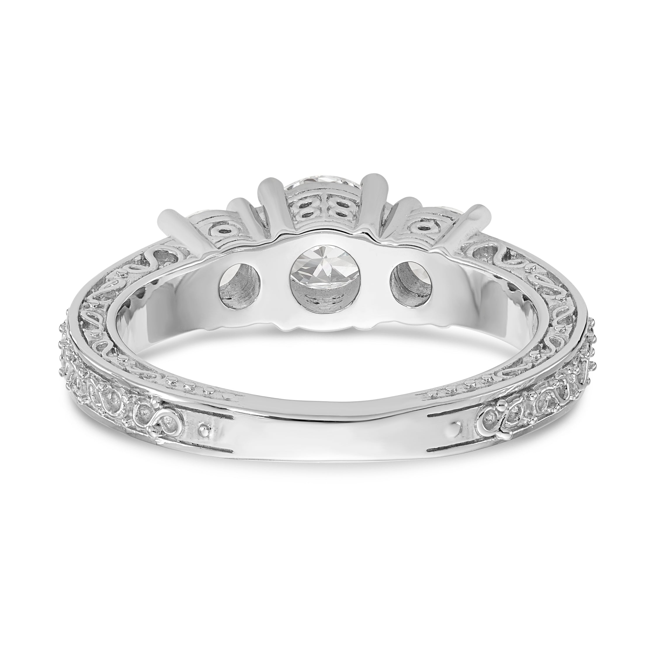 14K Weißgold Verlobungsring mit 3 simulierten Diamanten