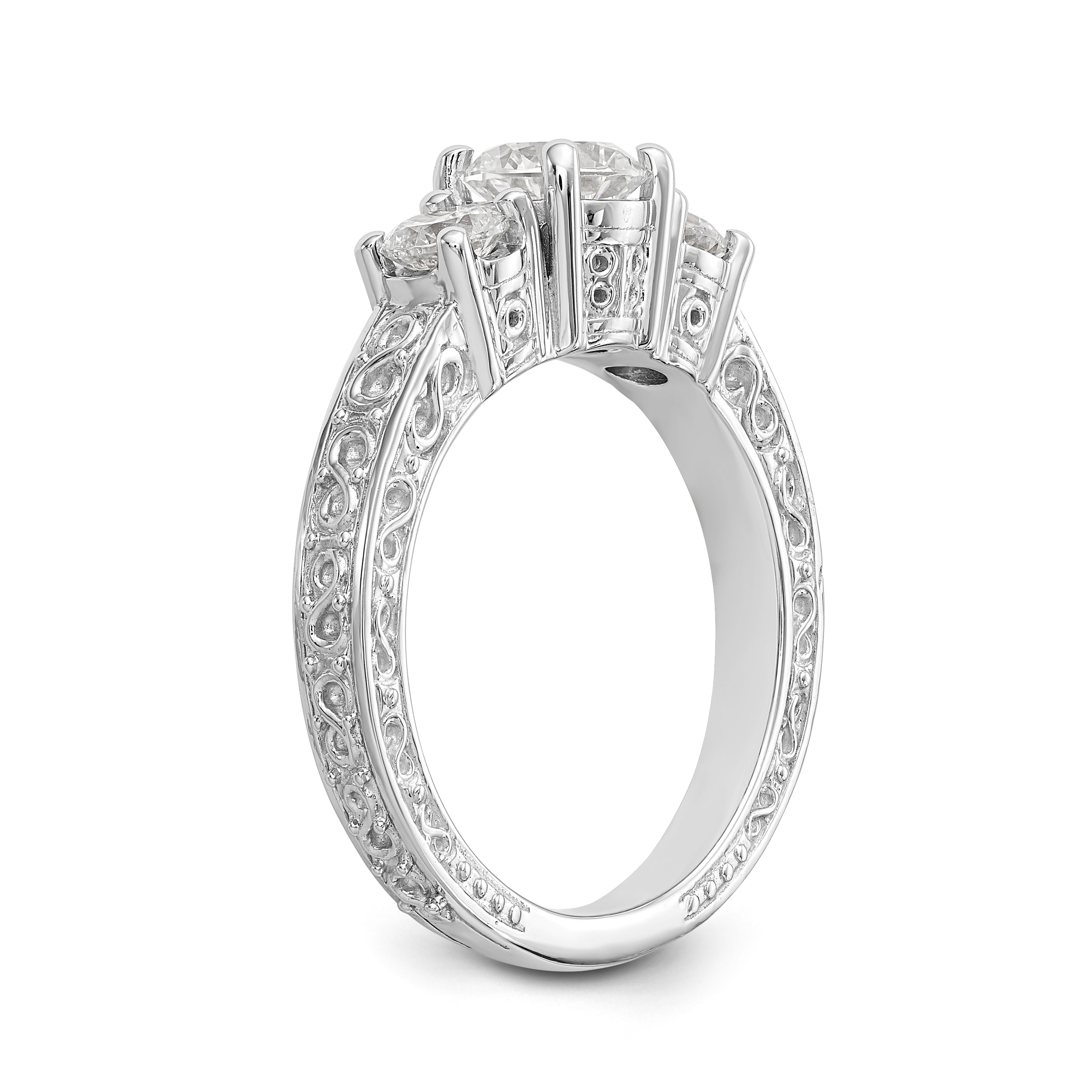 14K Weißgold Verlobungsring mit 3 simulierten Diamanten