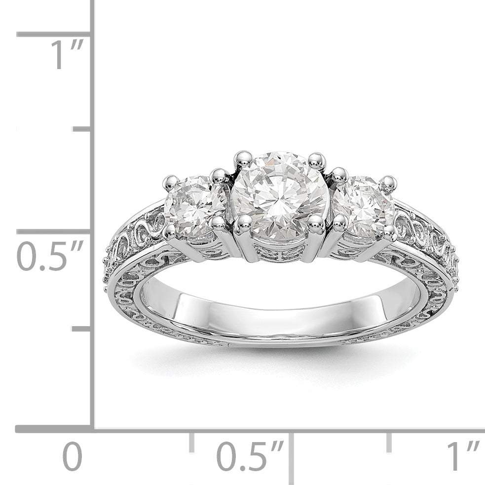 14K Weißgold Verlobungsring mit 3 simulierten Diamanten
