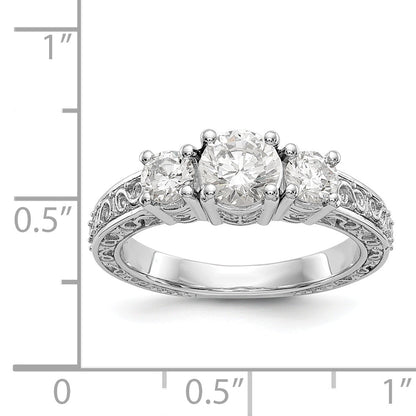 14K Weißgold Verlobungsring mit 3 simulierten Diamanten