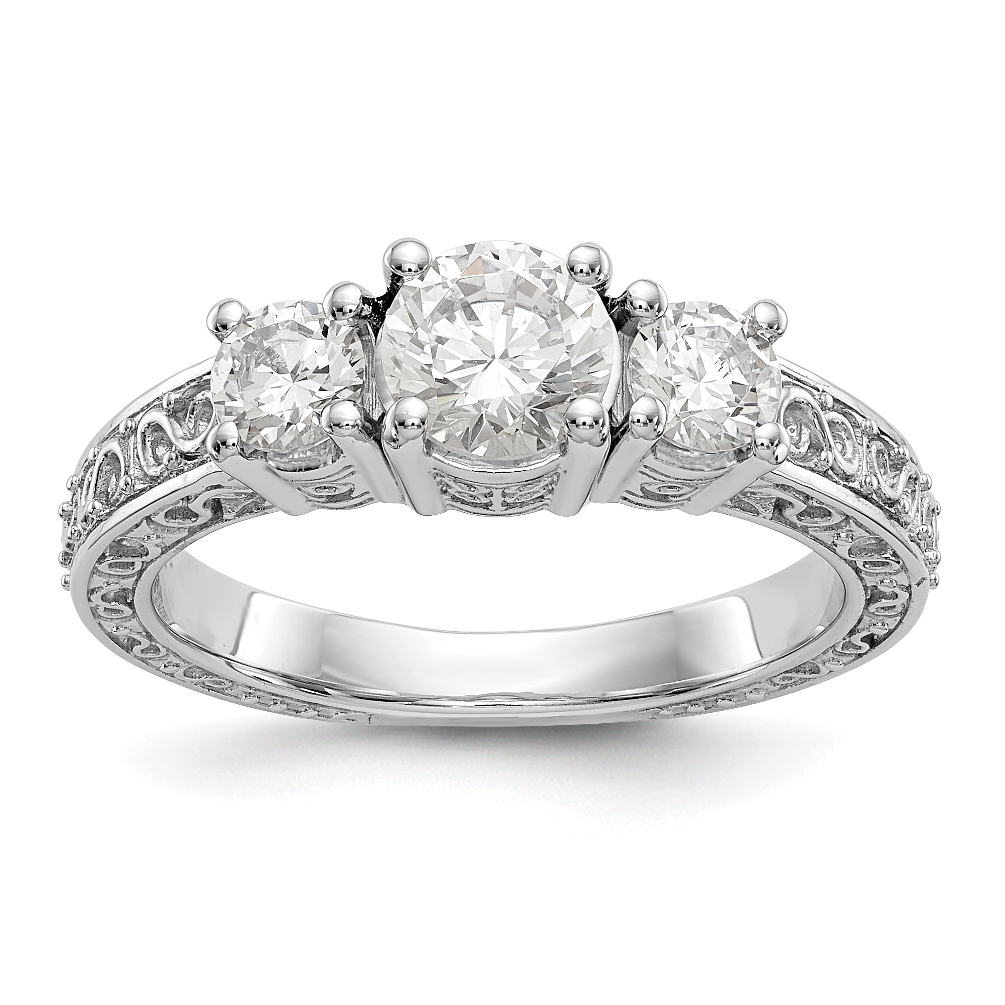 14K Weißgold Verlobungsring mit 3 simulierten Diamanten