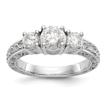 14K Weißgold Verlobungsring mit 3 simulierten Diamanten