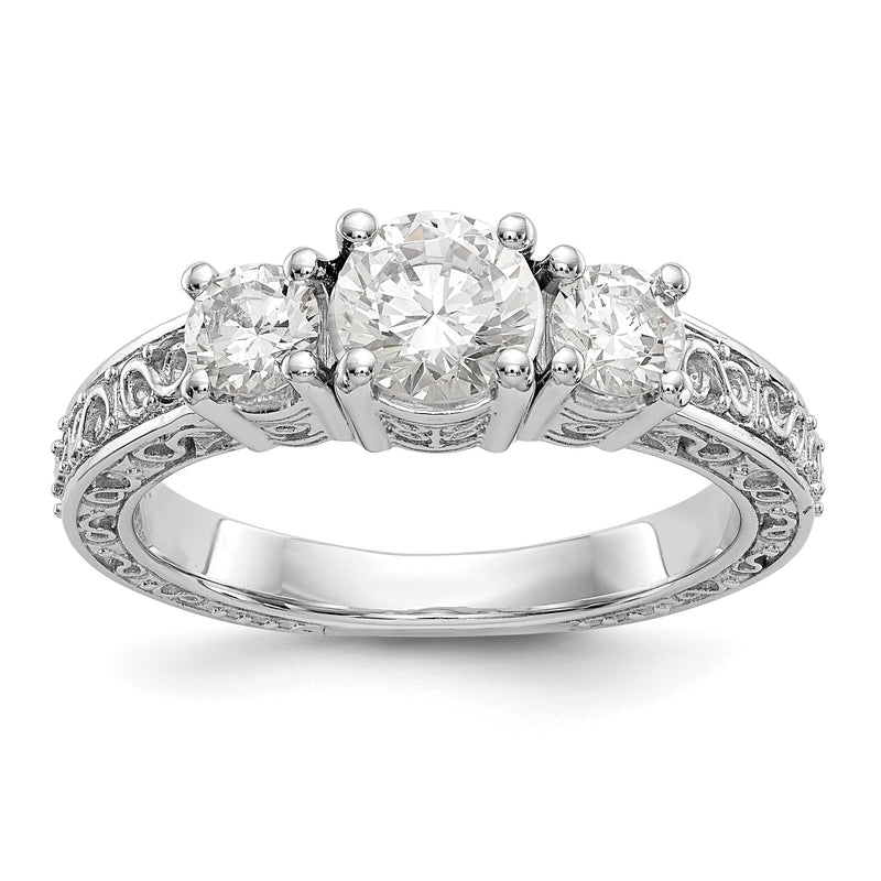 14K Weißgold Verlobungsring mit 3 simulierten Diamanten