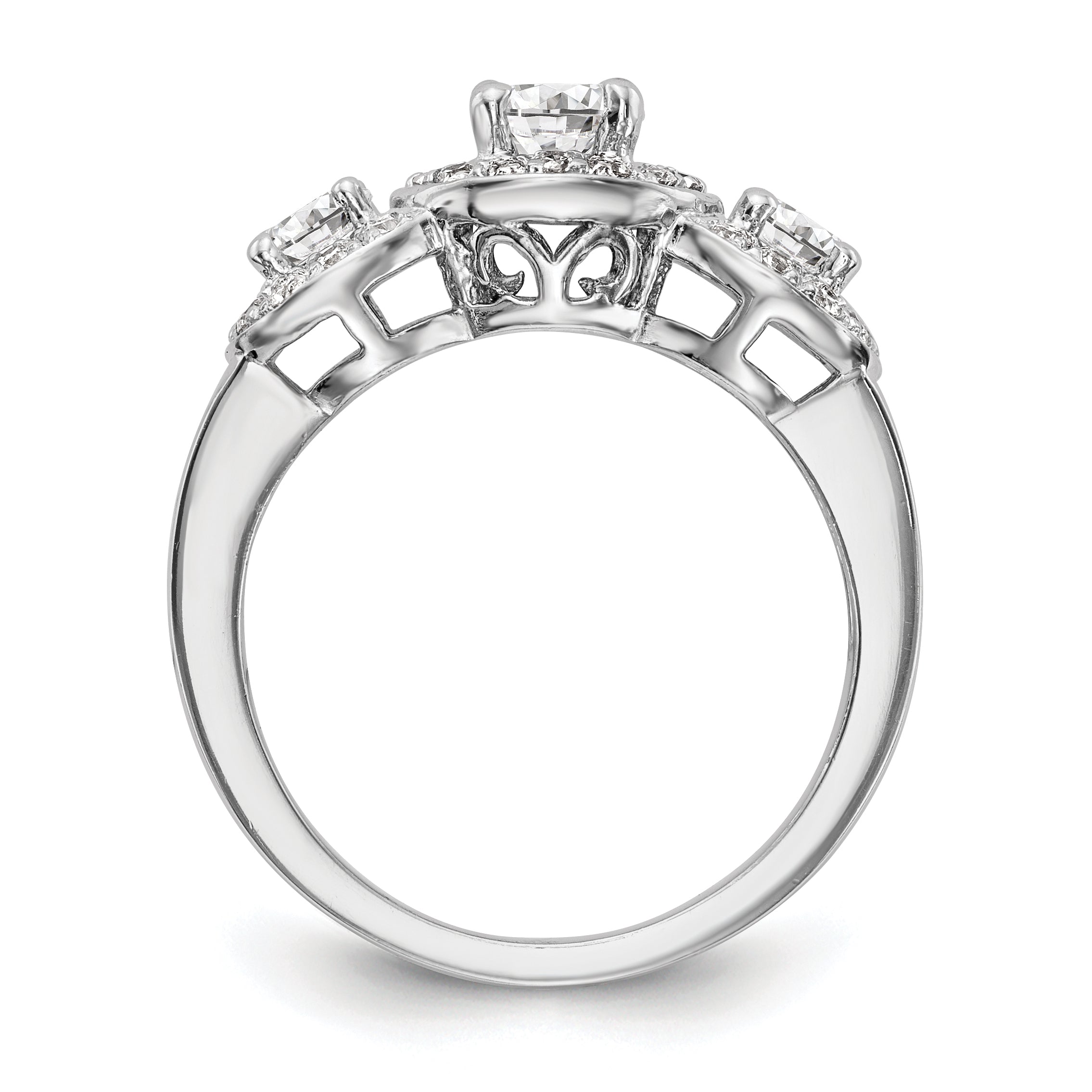 14K Weißgold Dreistein-Verlobungsring mit simulierten Diamanten