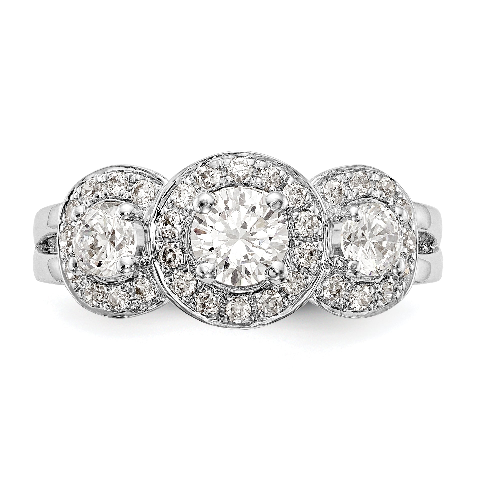 14K Weißgold Verlobungsring mit 3 simulierten Diamanten