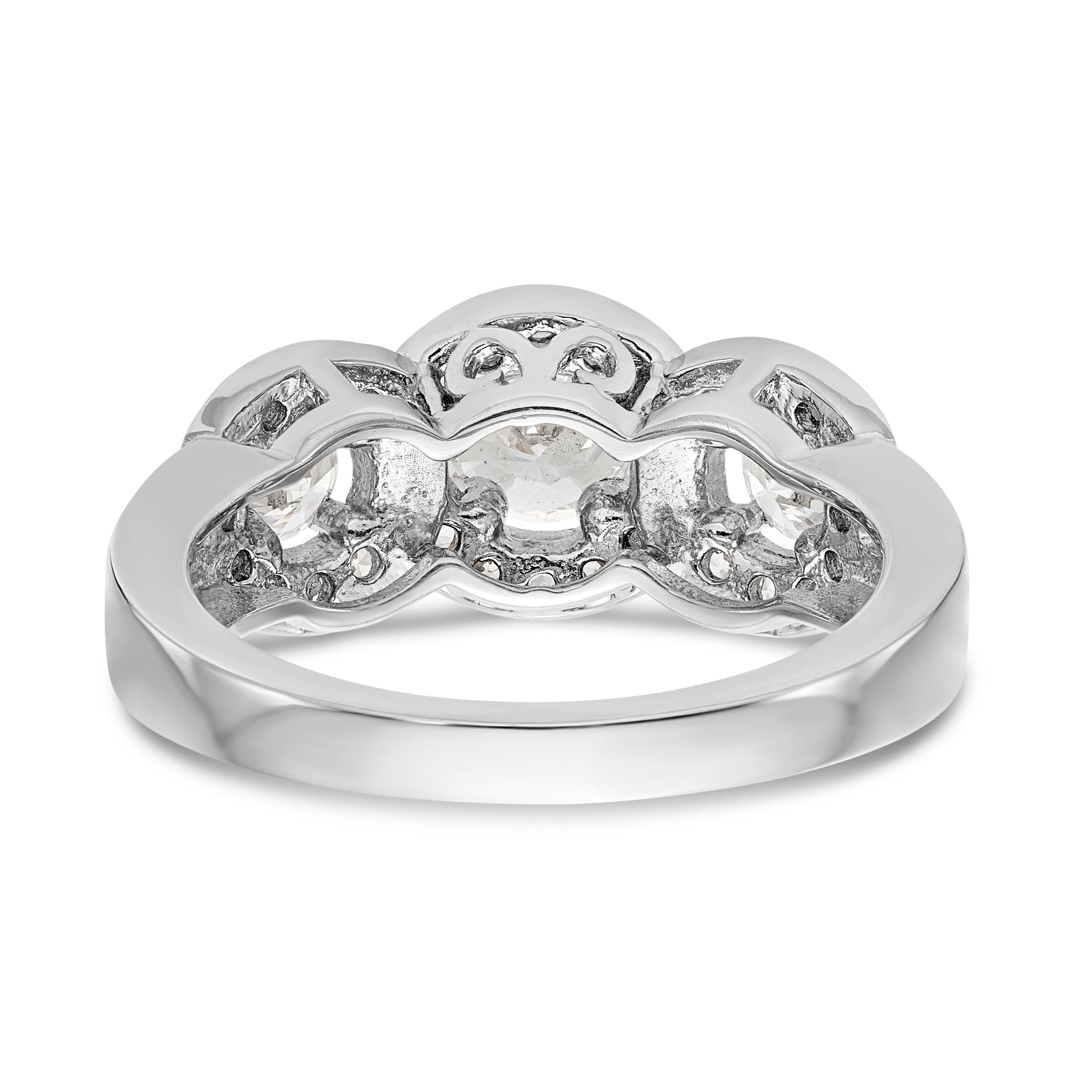 14K Weißgold Dreistein-Verlobungsring mit simulierten Diamanten