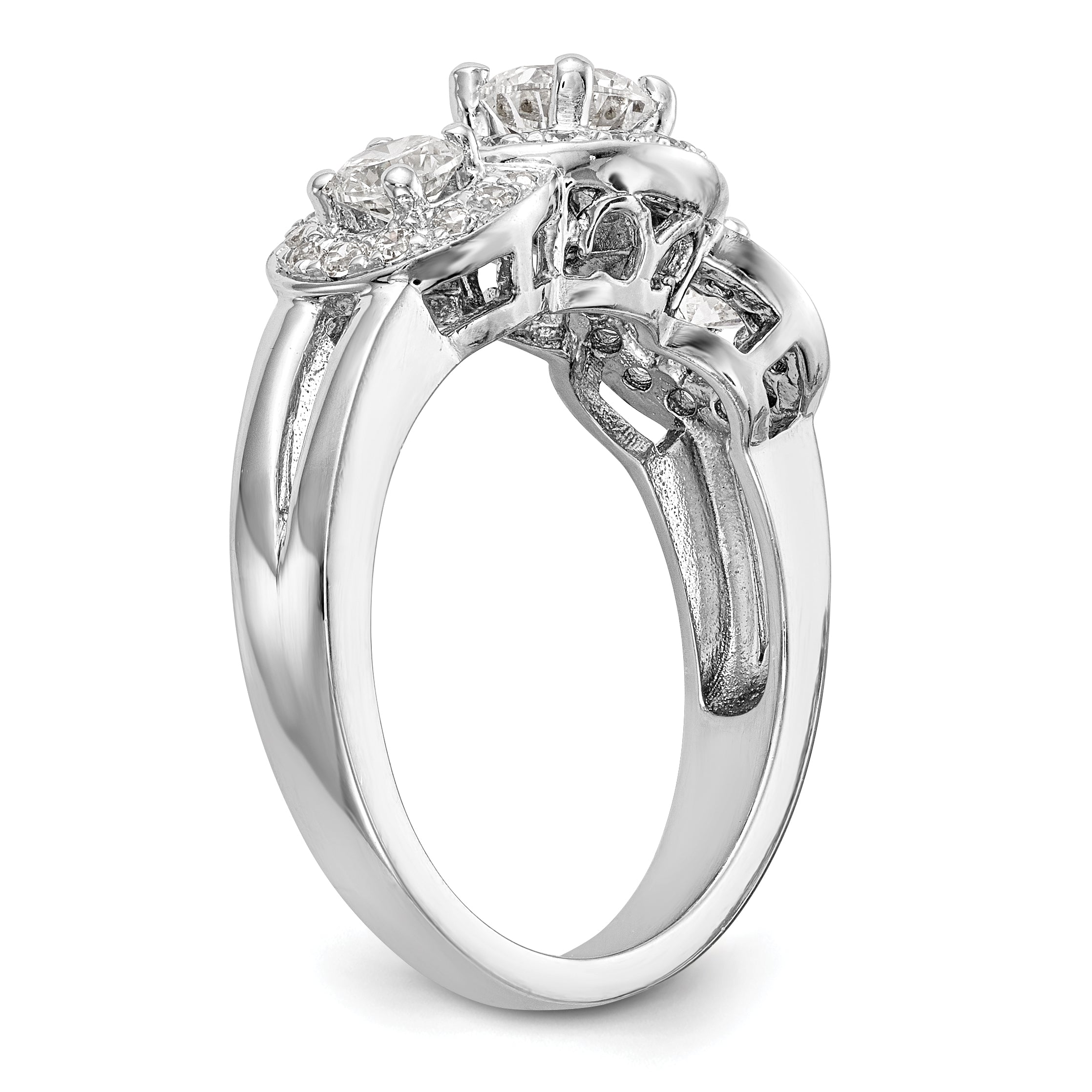 14K Weißgold Dreistein-Verlobungsring mit simulierten Diamanten