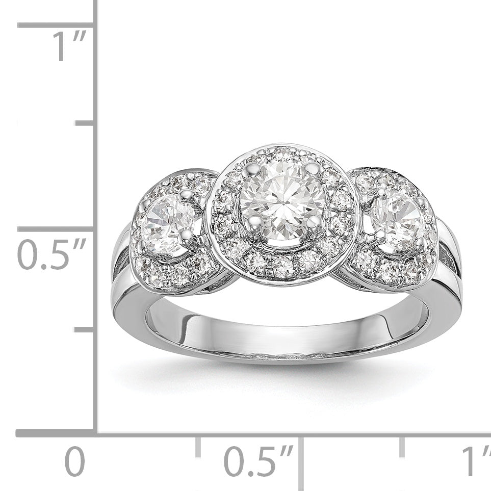 14K Weißgold Dreistein-Verlobungsring mit simulierten Diamanten