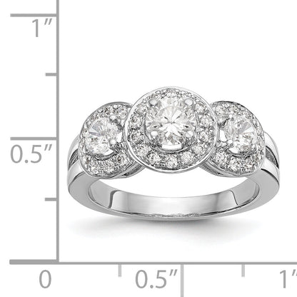 14K Weißgold Verlobungsring mit 3 simulierten Diamanten