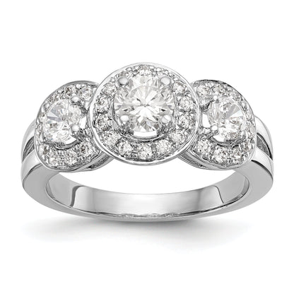 14K Weißgold Dreistein-Verlobungsring mit simulierten Diamanten