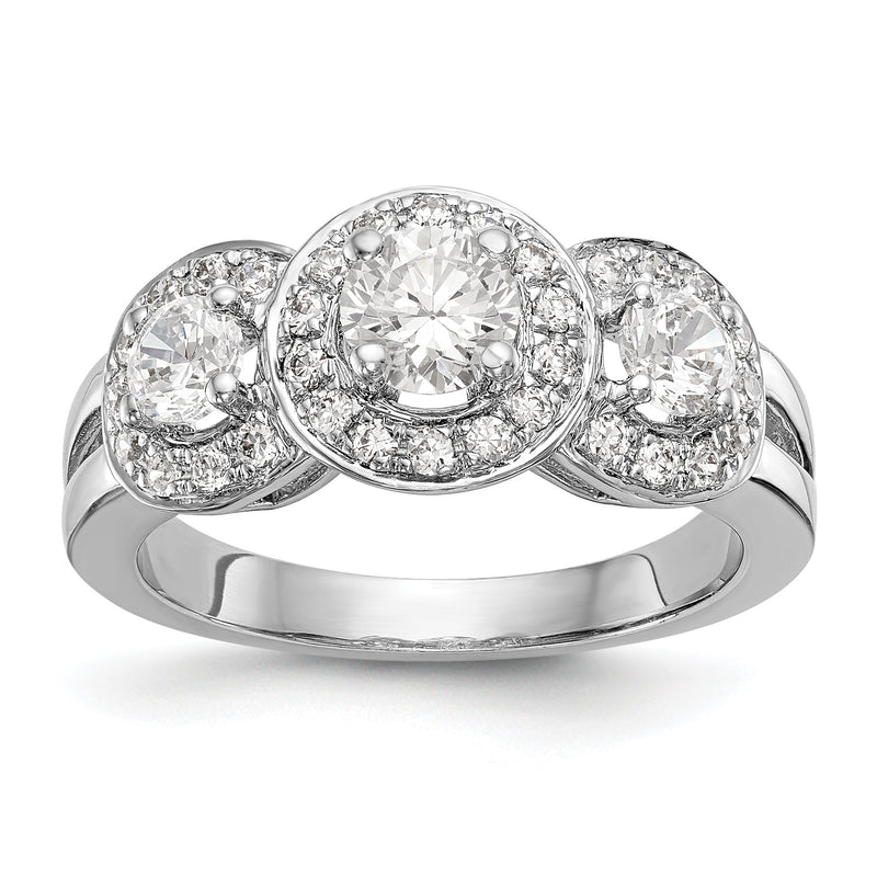 14K Weißgold Dreistein-Verlobungsring mit simulierten Diamanten