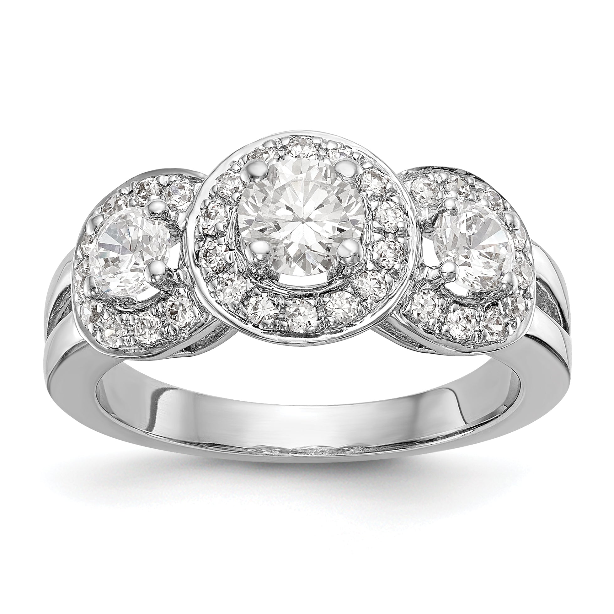 14K Weißgold Dreistein-Verlobungsring mit simulierten Diamanten