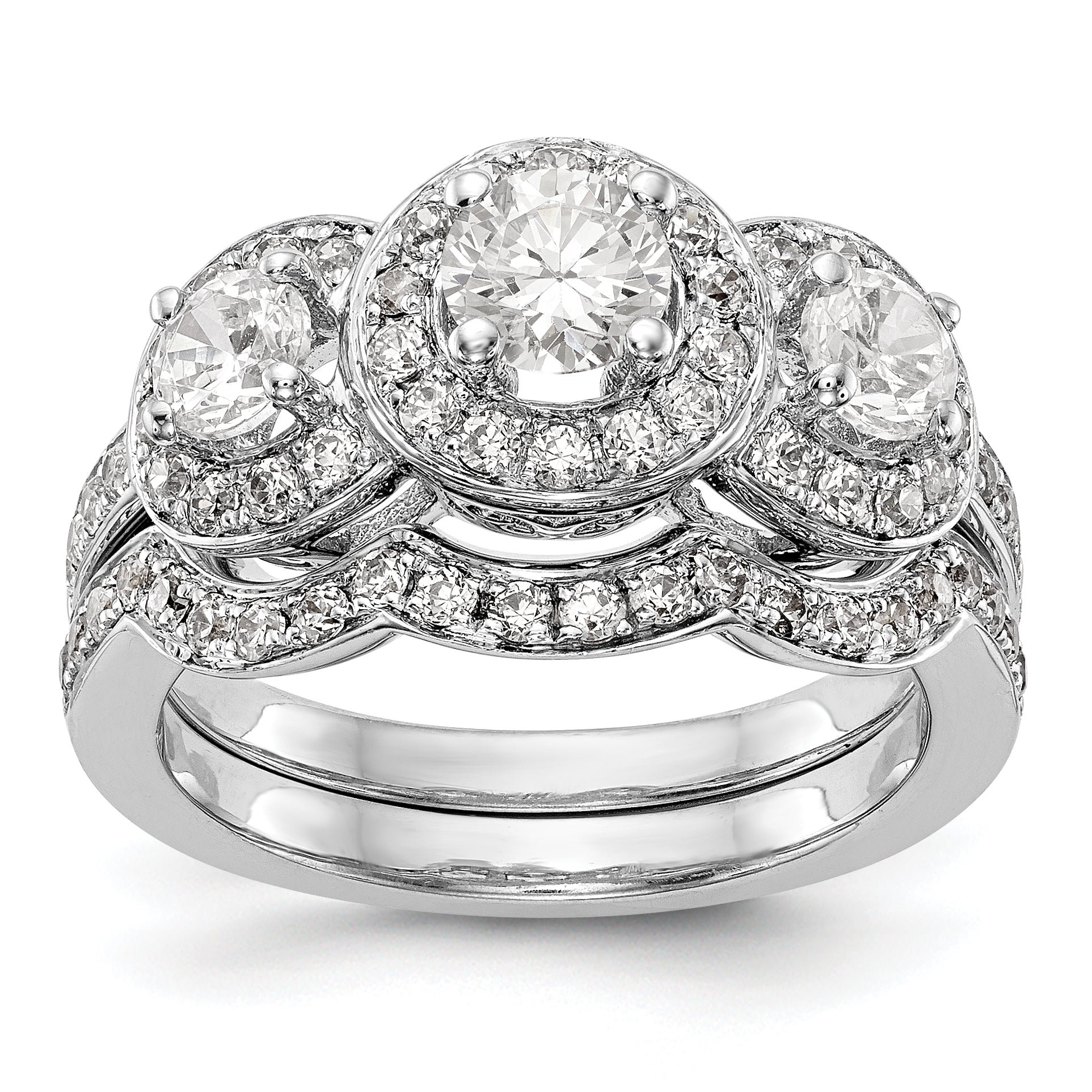 585 Weißgold Verlobungsring mit 3 simulierten Diamanten