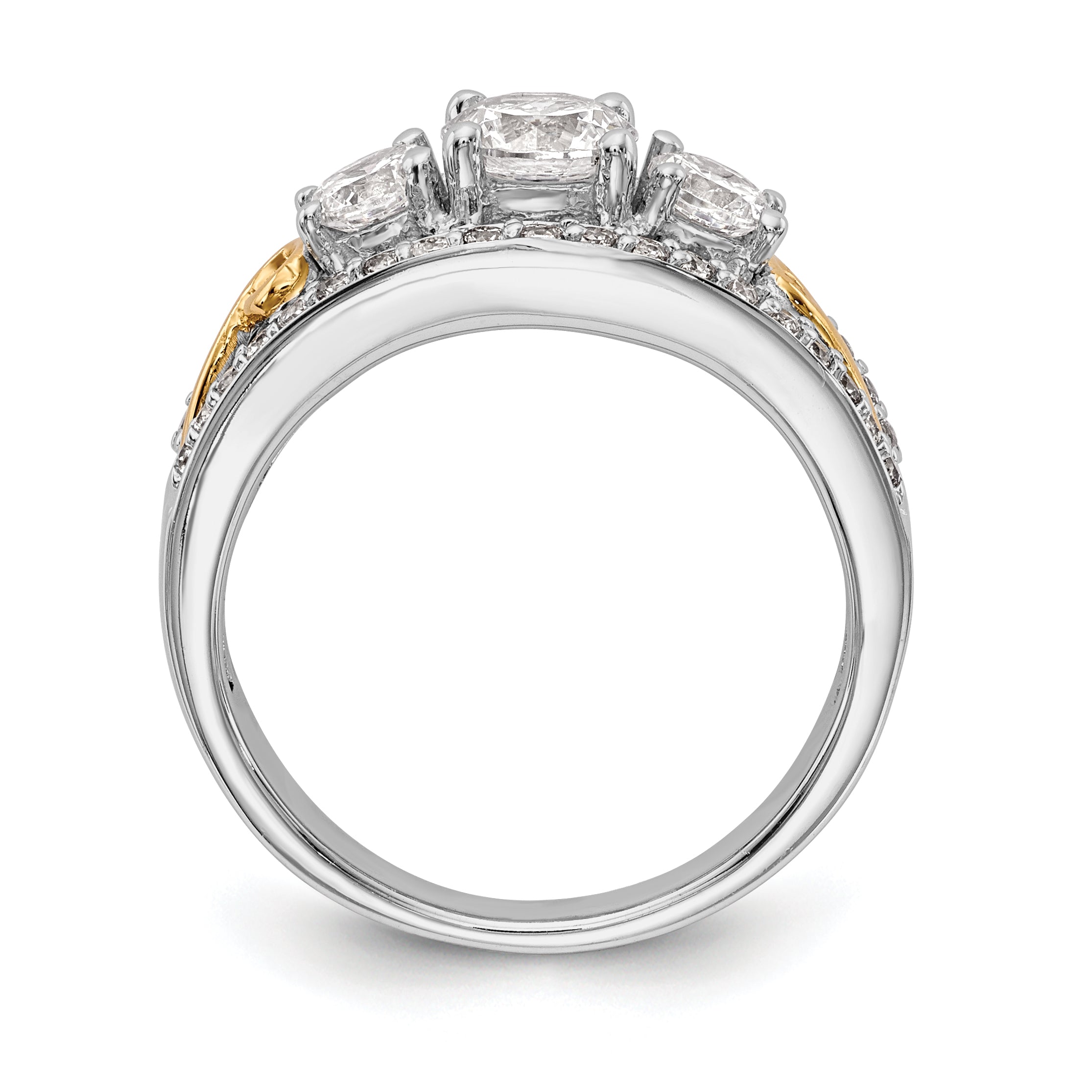 14K Weißgold Verlobungsring mit 3 simulierten Diamanten