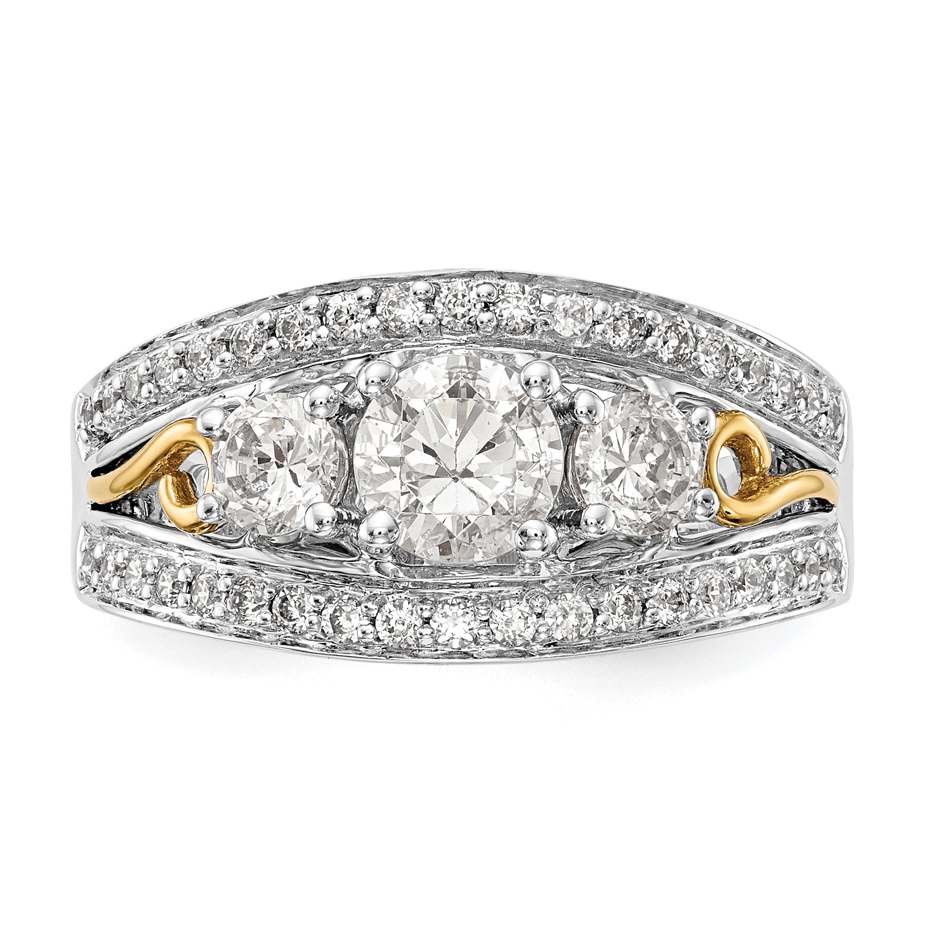 14K Weißgold Verlobungsring mit 3 simulierten Diamanten