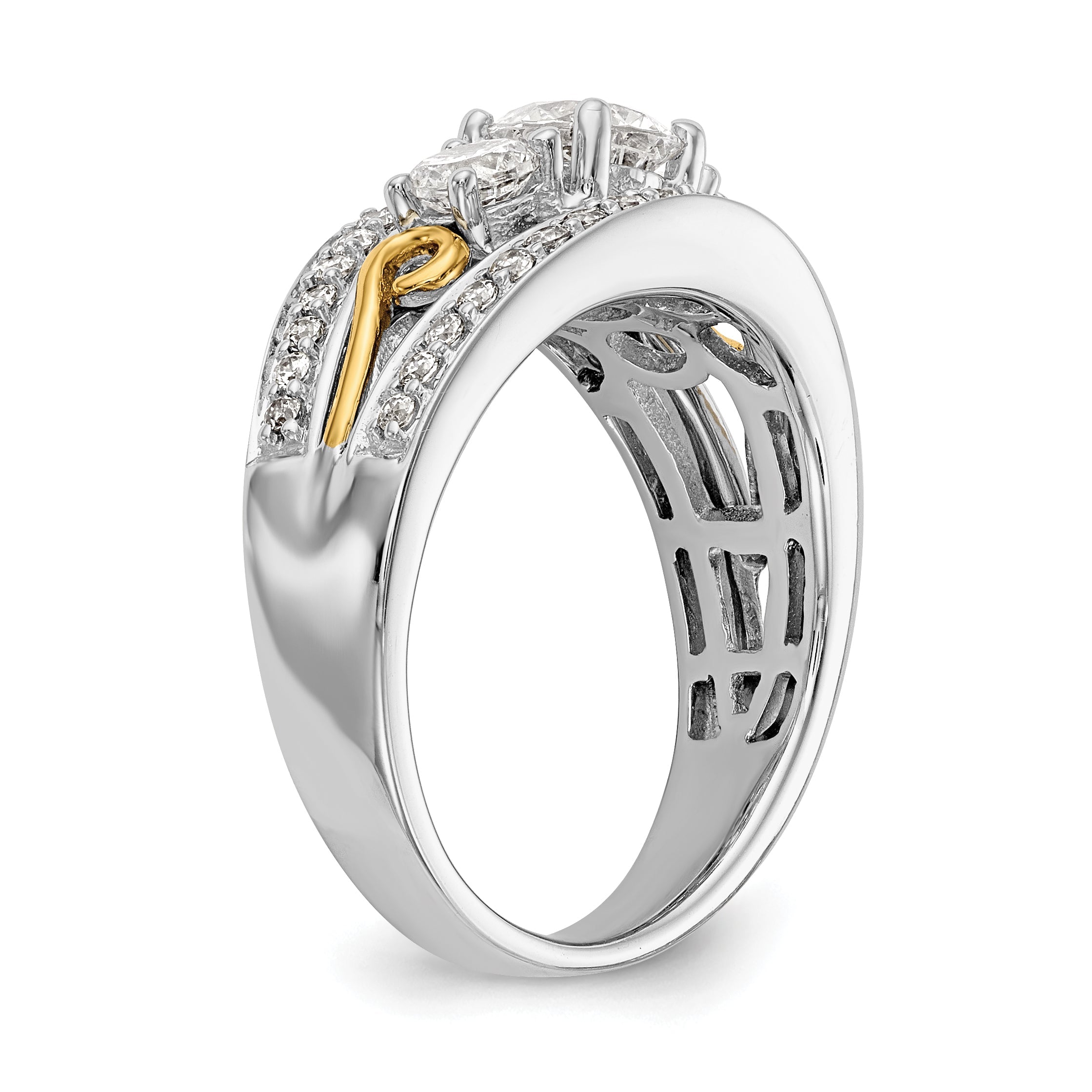 14K Weißgold Verlobungsring mit 3 simulierten Diamanten