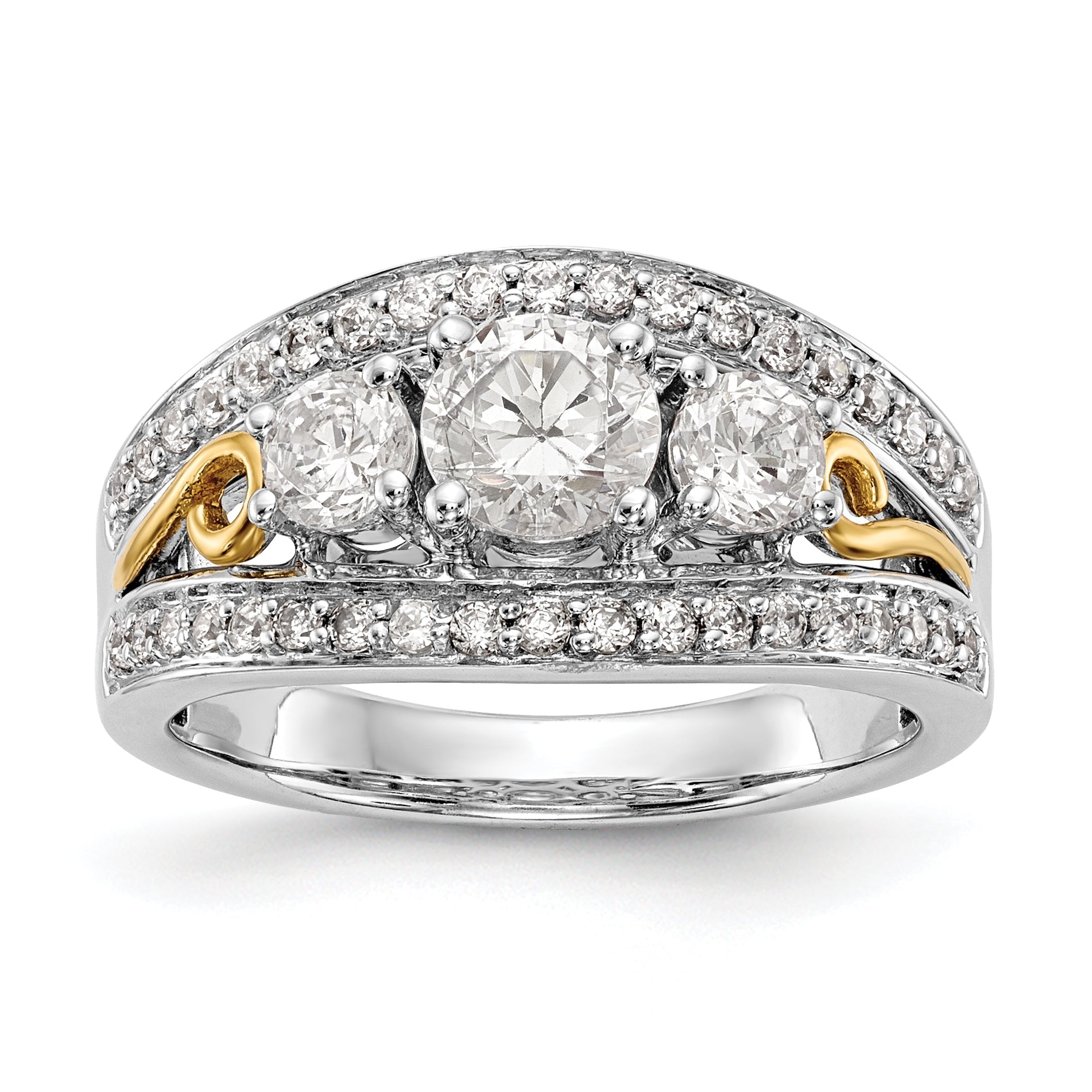 14K Weißgold Verlobungsring mit 3 simulierten Diamanten