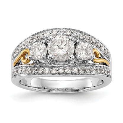 14K Weißgold Verlobungsring mit 3 simulierten Diamanten