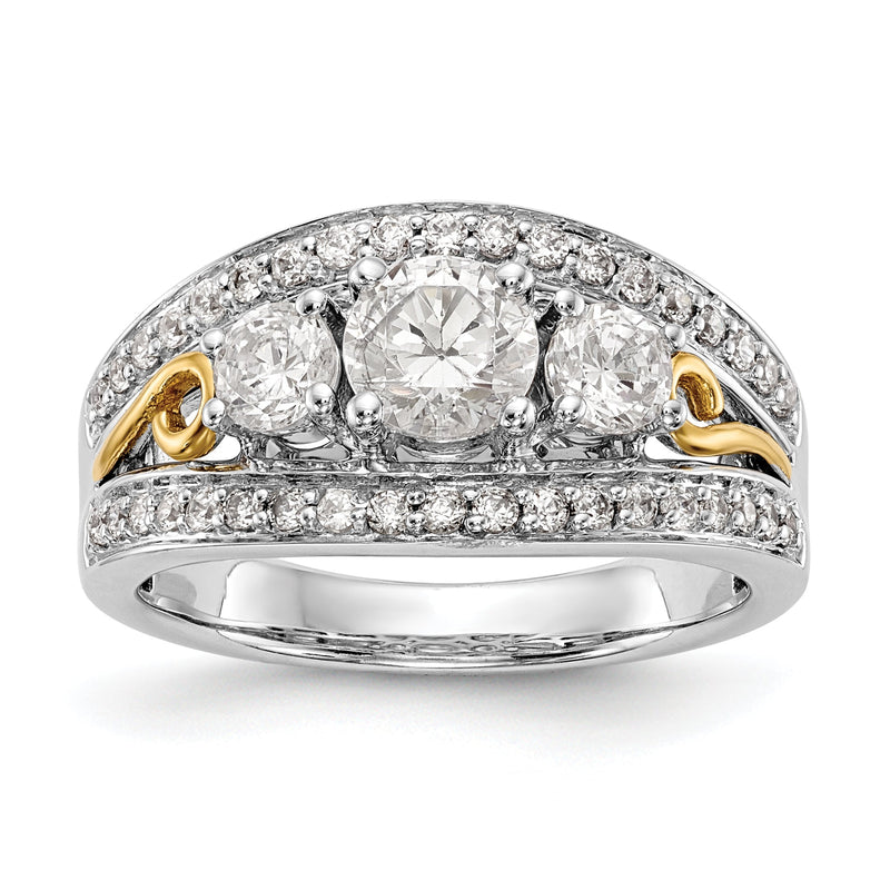 14K Weißgold Verlobungsring mit 3 simulierten Diamanten