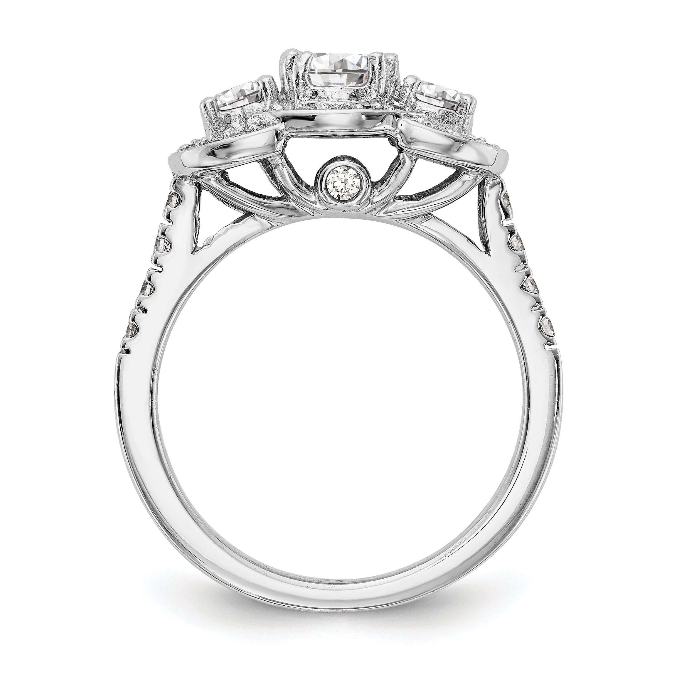 14K Weißgold Verlobungsring mit 3 simulierten Diamanten