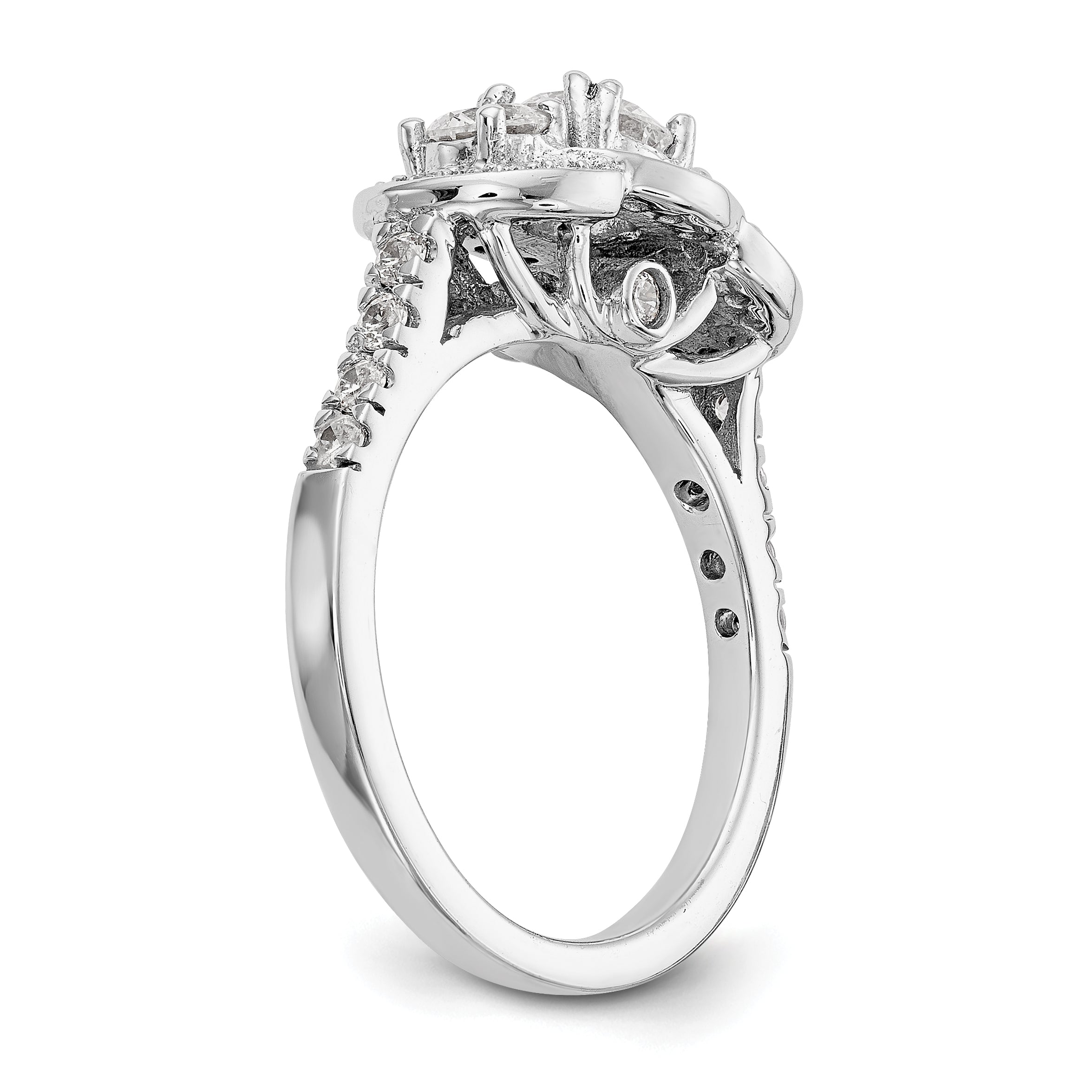 14K Weißgold Verlobungsring mit 3 simulierten Diamanten