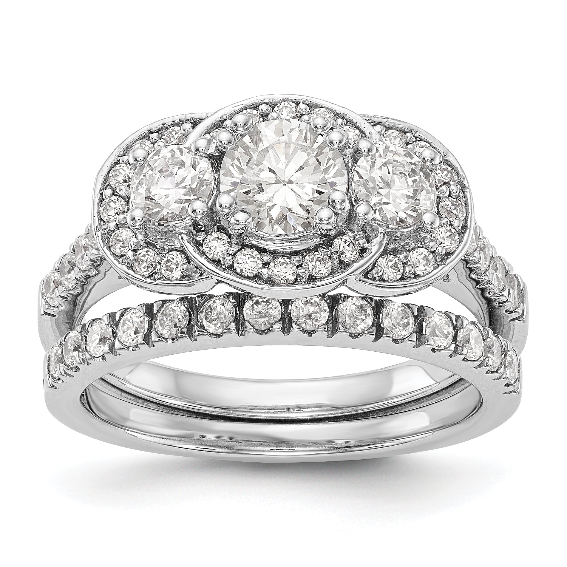 14K Weißgold Verlobungsring mit 3 simulierten Diamanten