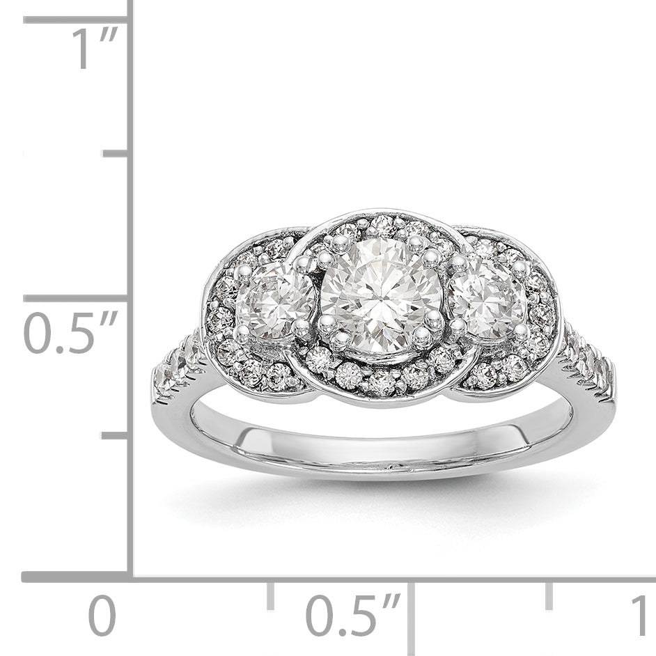 14K Weißgold Verlobungsring mit 3 simulierten Diamanten