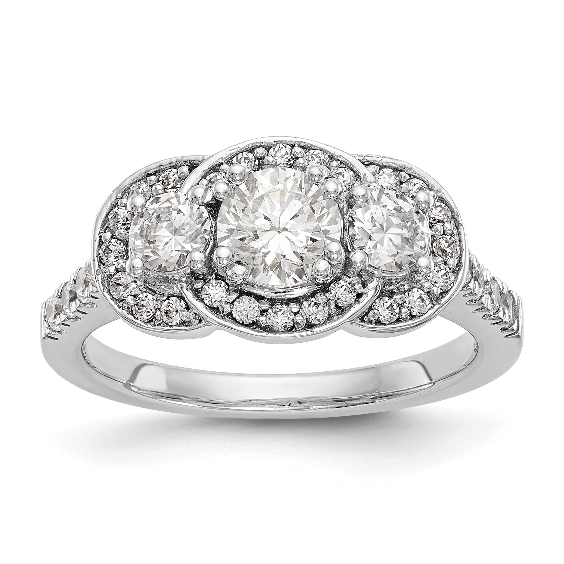 14K Weißgold Verlobungsring mit 3 simulierten Diamanten
