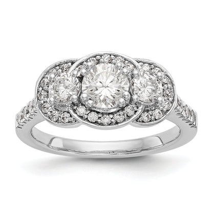14K Weißgold Verlobungsring mit 3 simulierten Diamanten