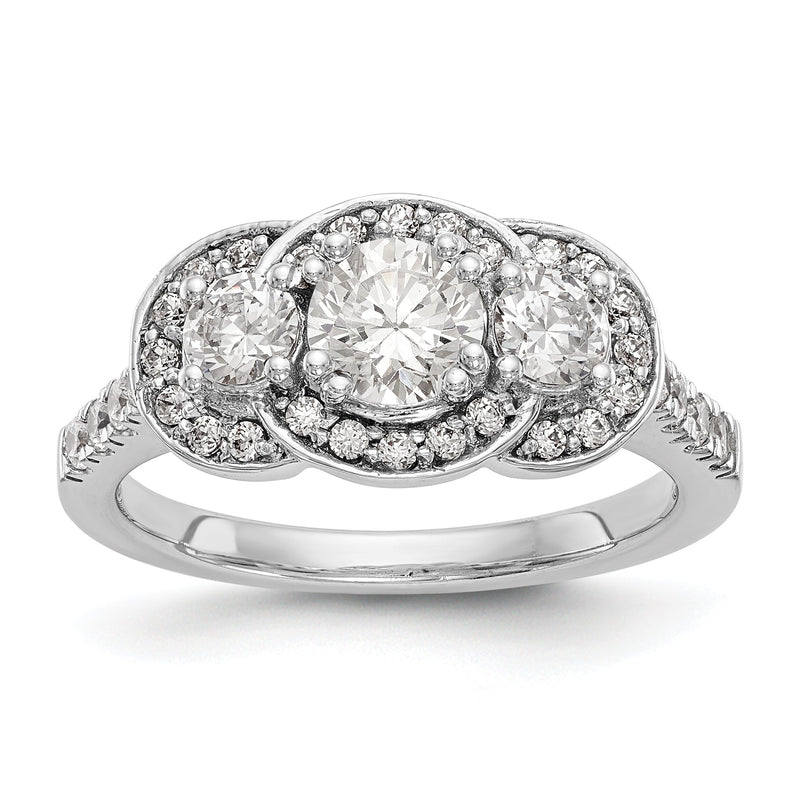 14K Weißgold Verlobungsring mit 3 simulierten Diamanten