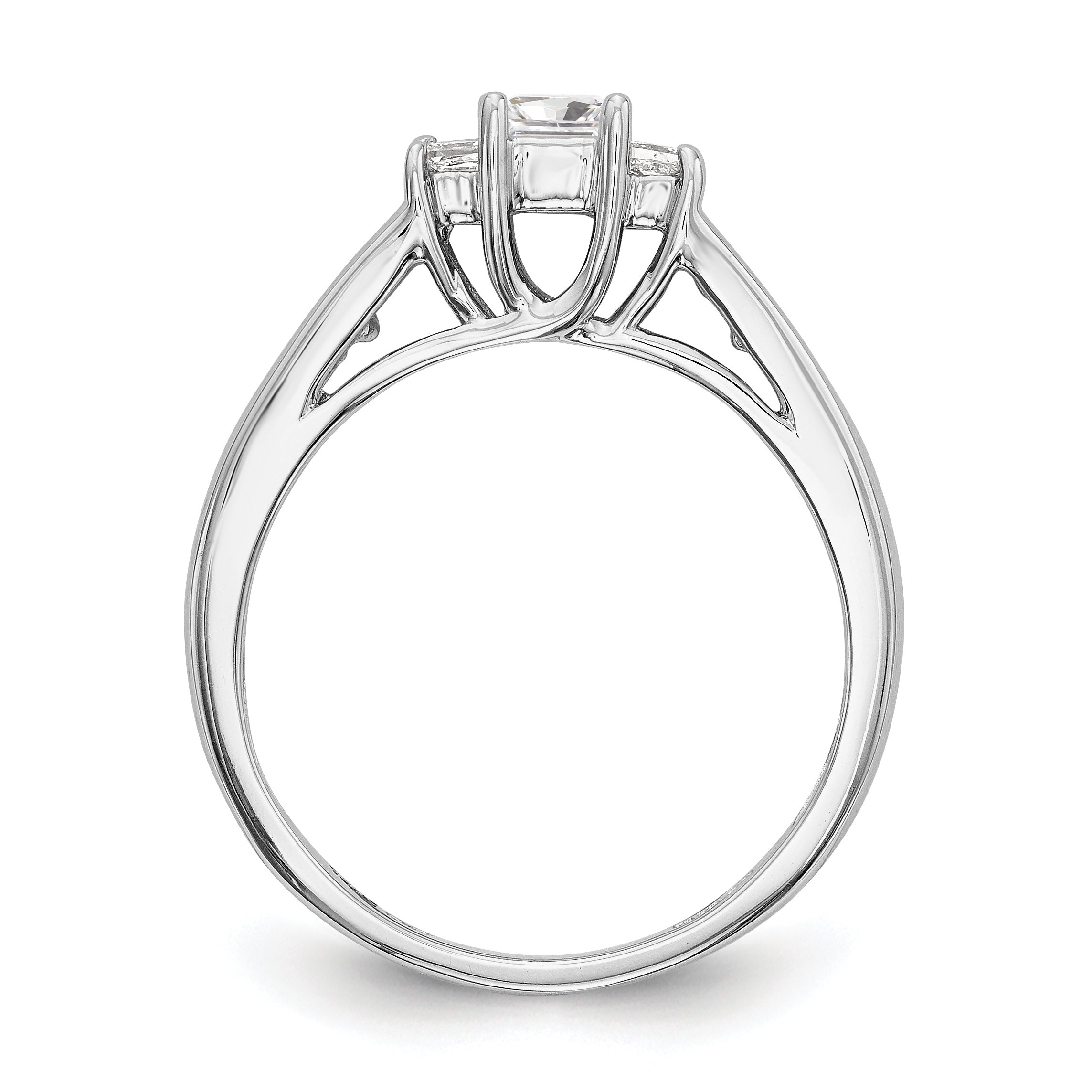 14K Weißgold Verlobungsring mit 3 simulierten Diamanten