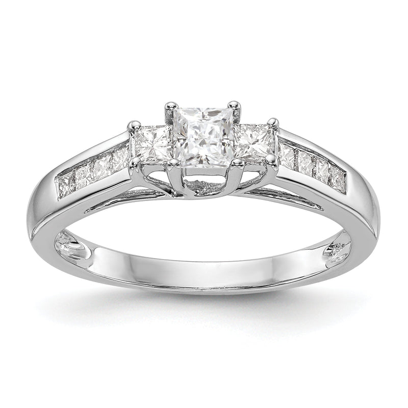 14K Weißgold Verlobungsring mit 3 simulierten Diamanten