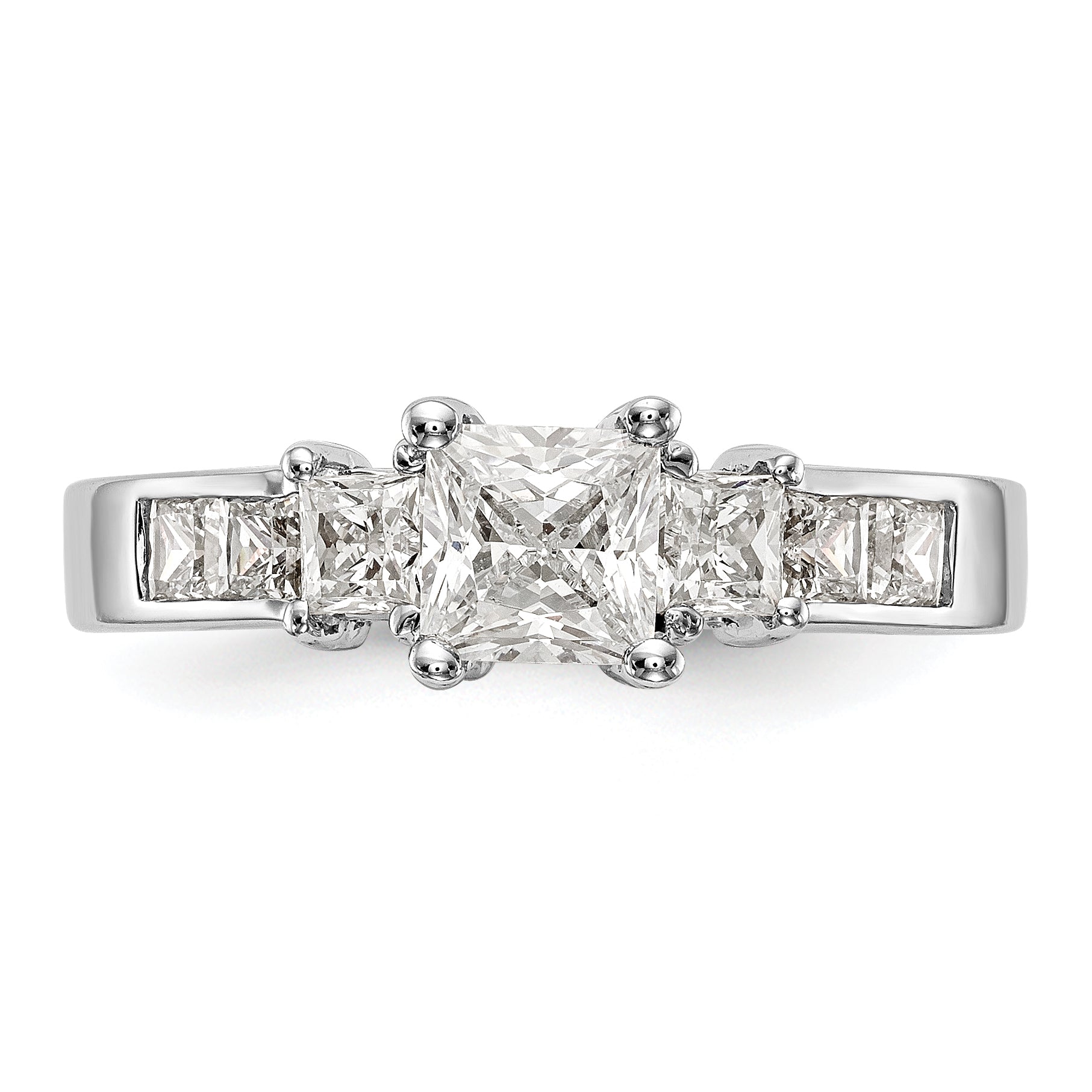 14K Weißgold Verlobungsring mit 3 simulierten Diamanten