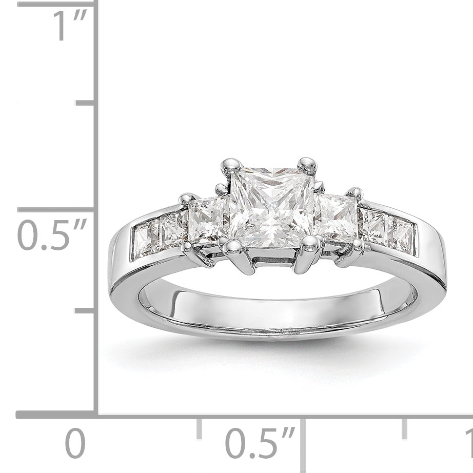 14K Weißgold Verlobungsring mit 3 simulierten Diamanten