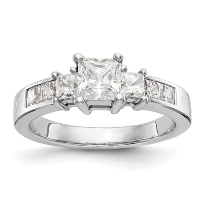 14K Weißgold Verlobungsring mit 3 simulierten Diamanten