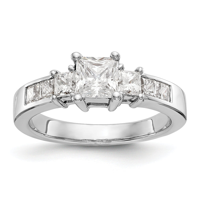 14K Weißgold Verlobungsring mit 3 simulierten Diamanten