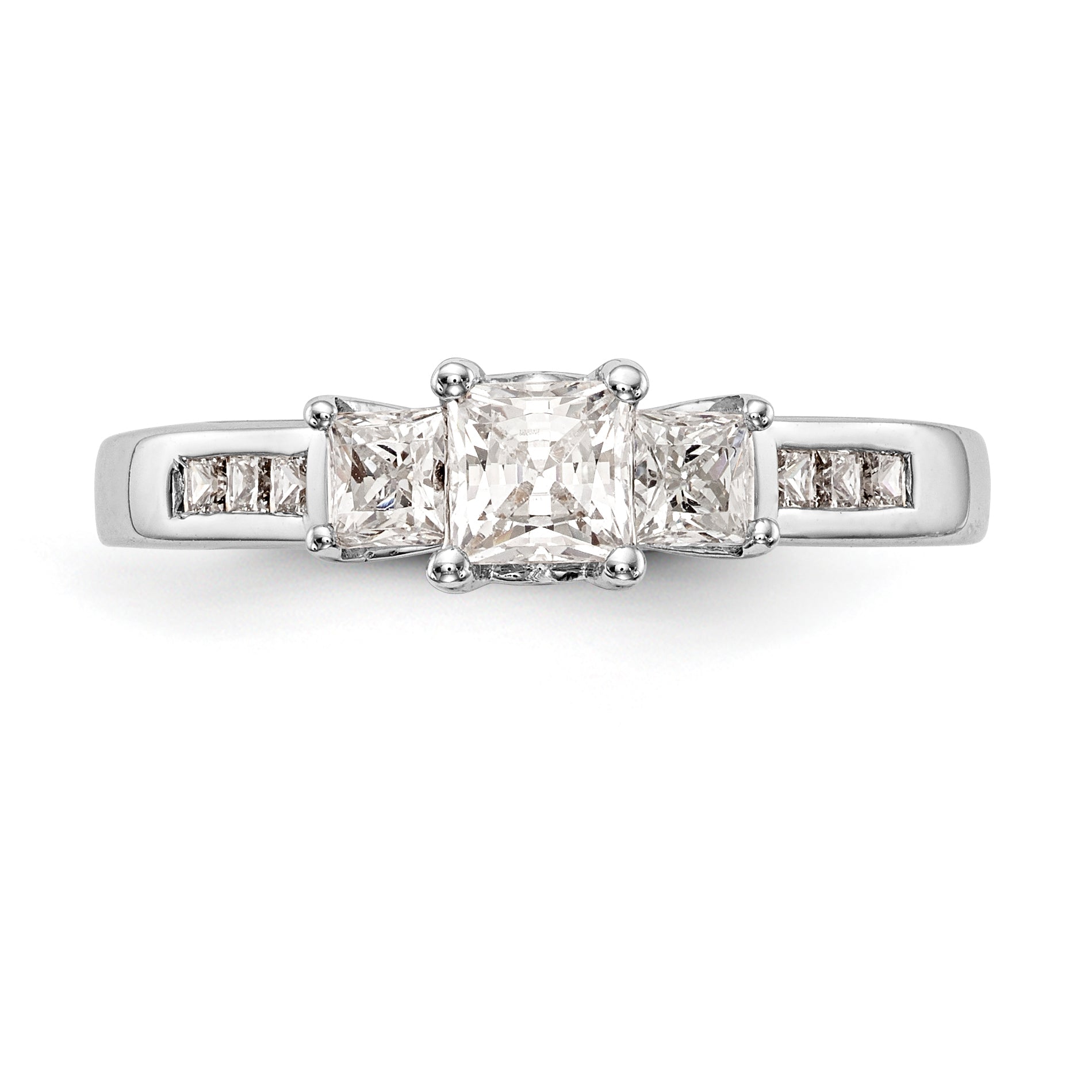 14K Weißgold Verlobungsring mit 3 simulierten Diamanten
