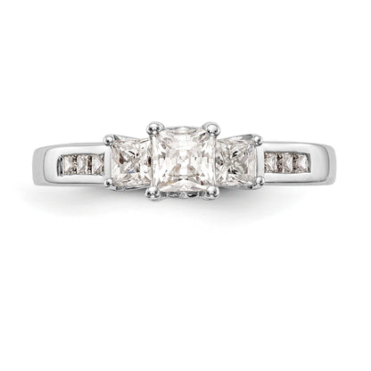 14K Weißgold Verlobungsring mit 3 simulierten Diamanten