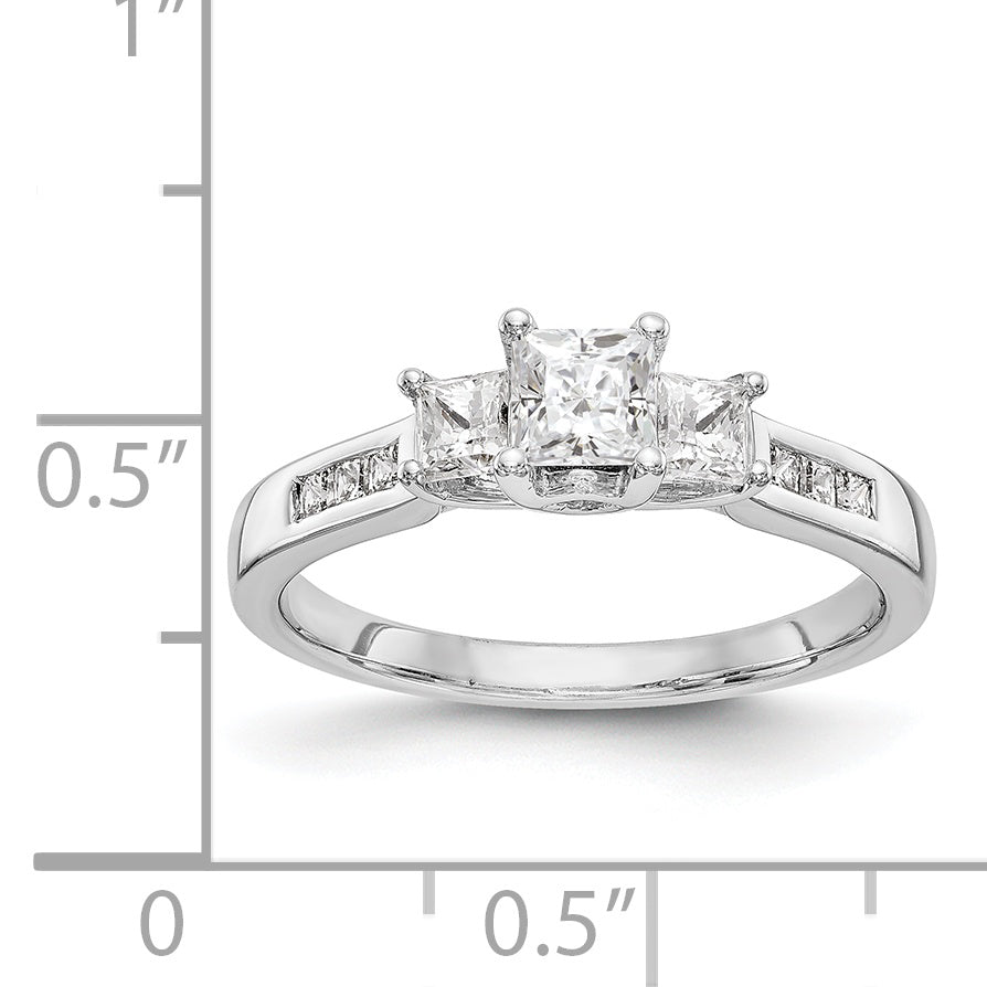 14K Weißgold Verlobungsring mit 3 simulierten Diamanten