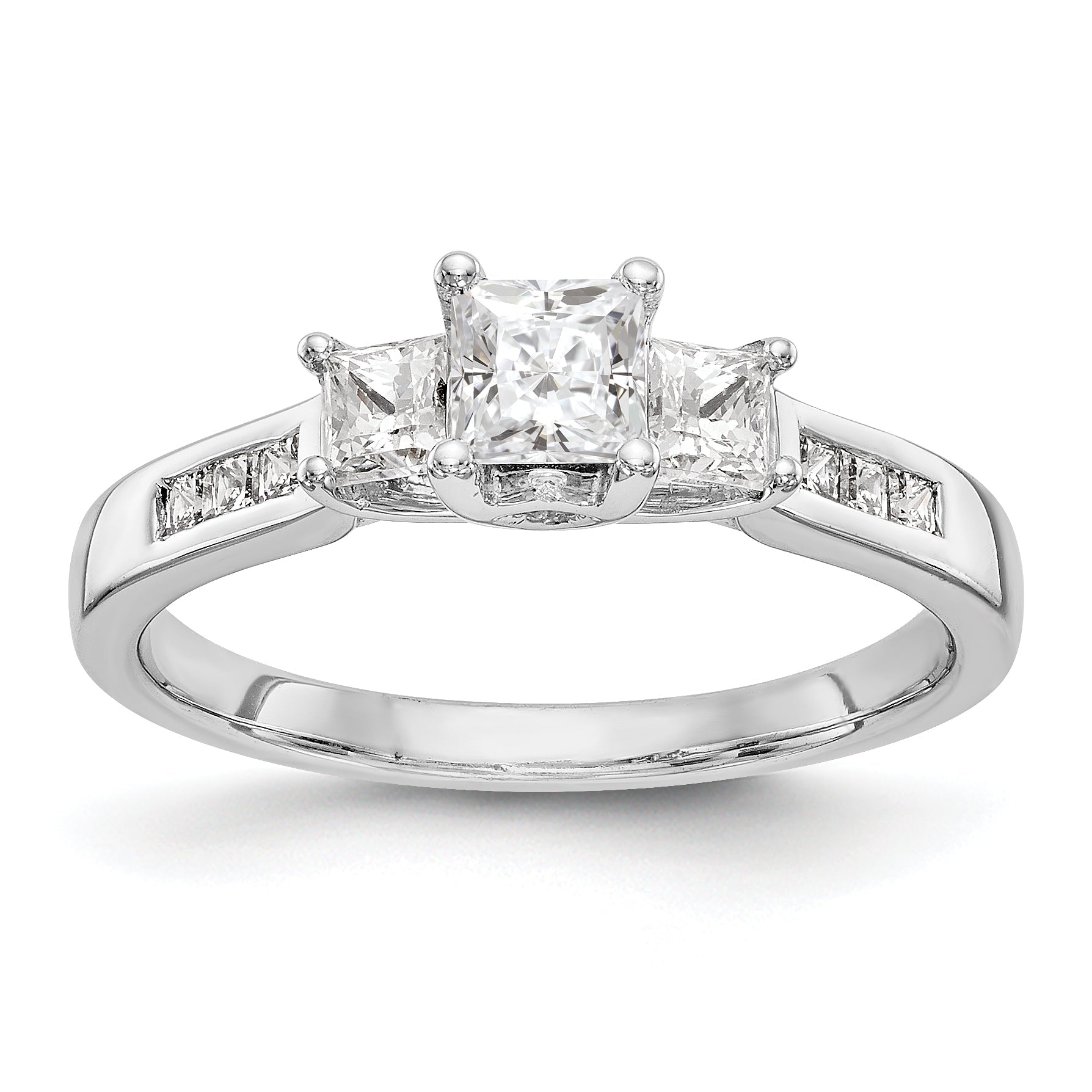 14K Weißgold Verlobungsring mit 3 simulierten Diamanten
