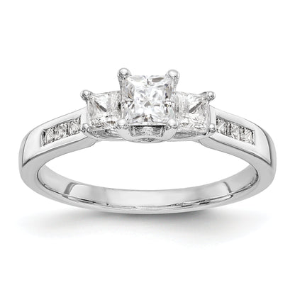 14K Weißgold Verlobungsring mit 3 simulierten Diamanten