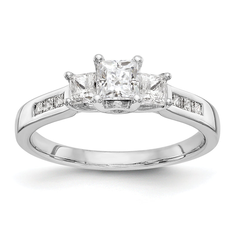 14K Weißgold Verlobungsring mit 3 simulierten Diamanten