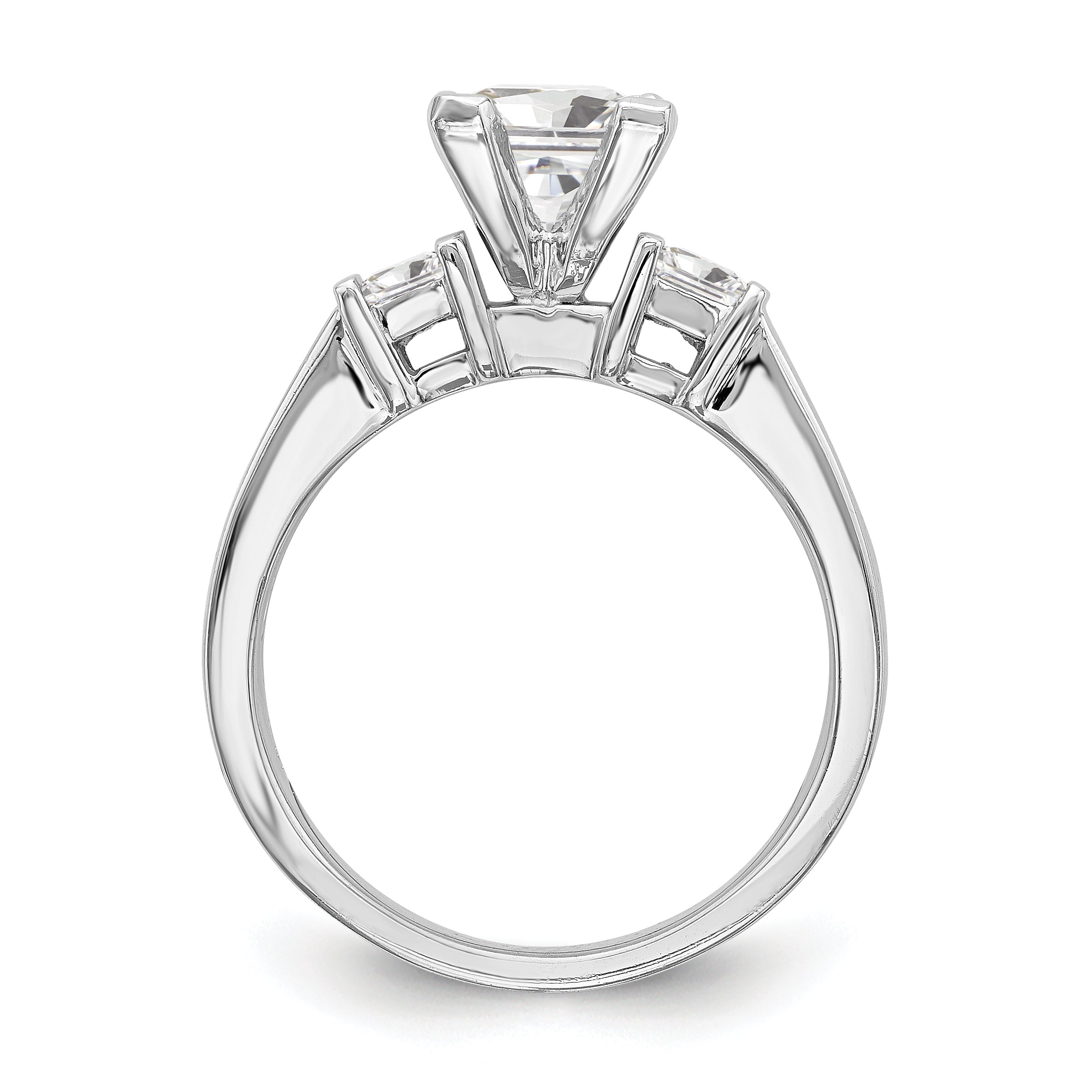 14K Weißgold Dreistein-Verlobungsring in Krappenfassung mit simulierten Diamanten