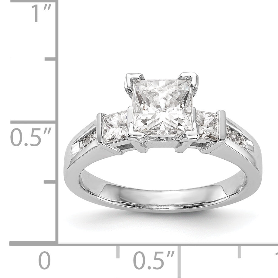 14K Weißgold Dreistein-Verlobungsring in Krappenfassung mit simulierten Diamanten