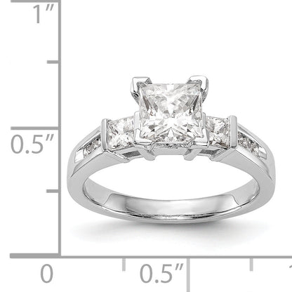 14K Weißgold Dreistein-Verlobungsring in Krappenfassung mit simulierten Diamanten